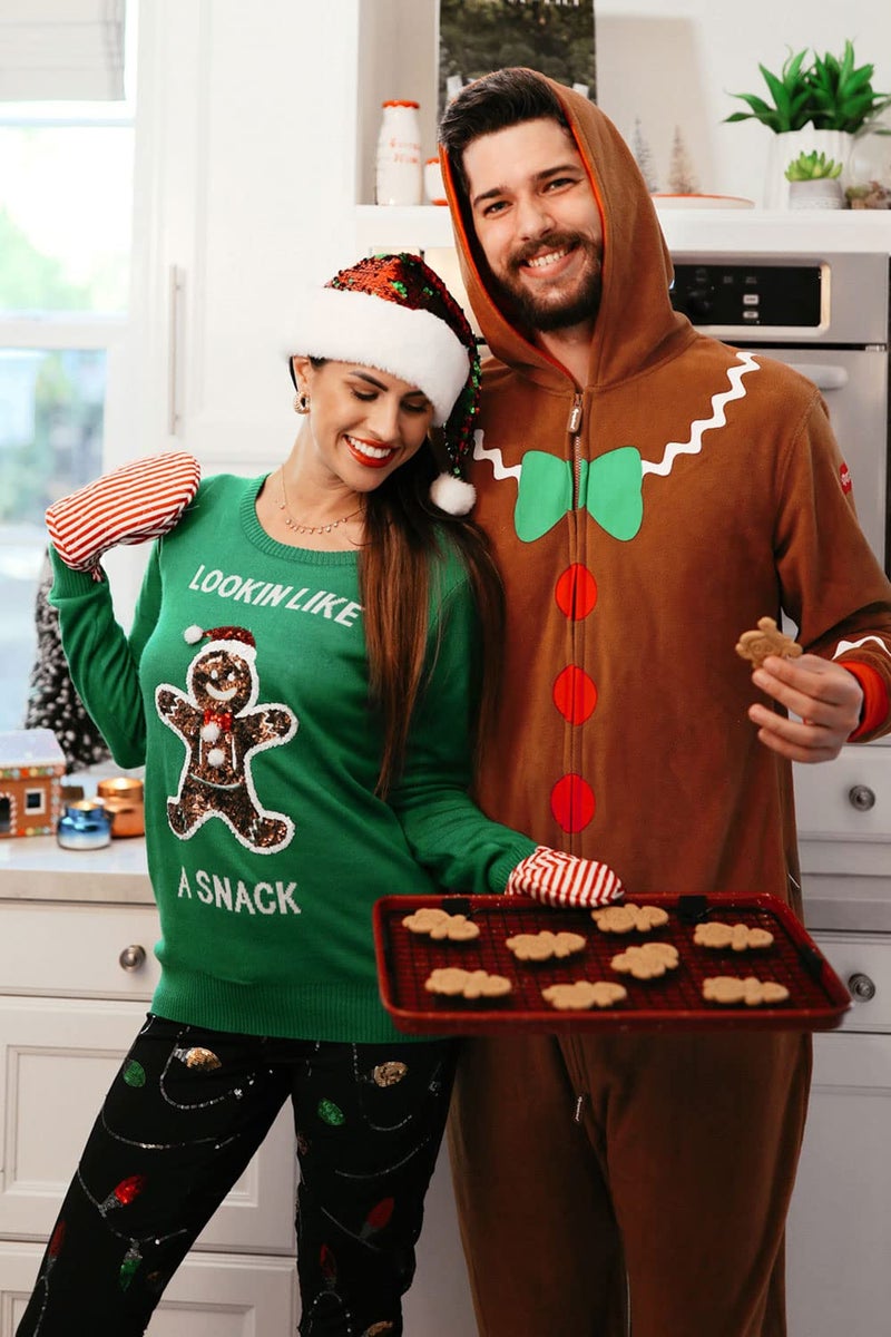 Tipsy Elves Christmas Onesies for Adults - Comfy Unisex Matching Holiday Jumpsuits with Convenient Pockets - Cozy Brown Gingerbread Christmas Jumpsuit Size Large - Image 5